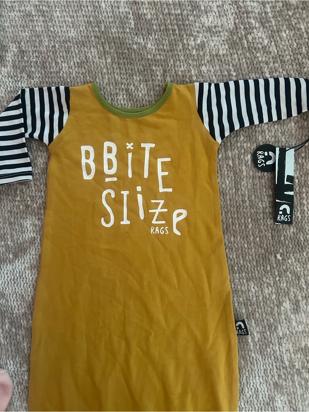 Rags to Raches Mustard Yellow Sleepsack with Black & White Striped Sleeves